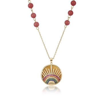 Collar medalla motivo central diseño medio arcoiris y rayos de sol