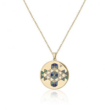 Collar medalla motivo redondo con lapislzuli y circonitas