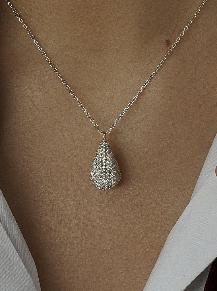 Collar original de plata en forma de gota mini con circonita-LINEARGENT