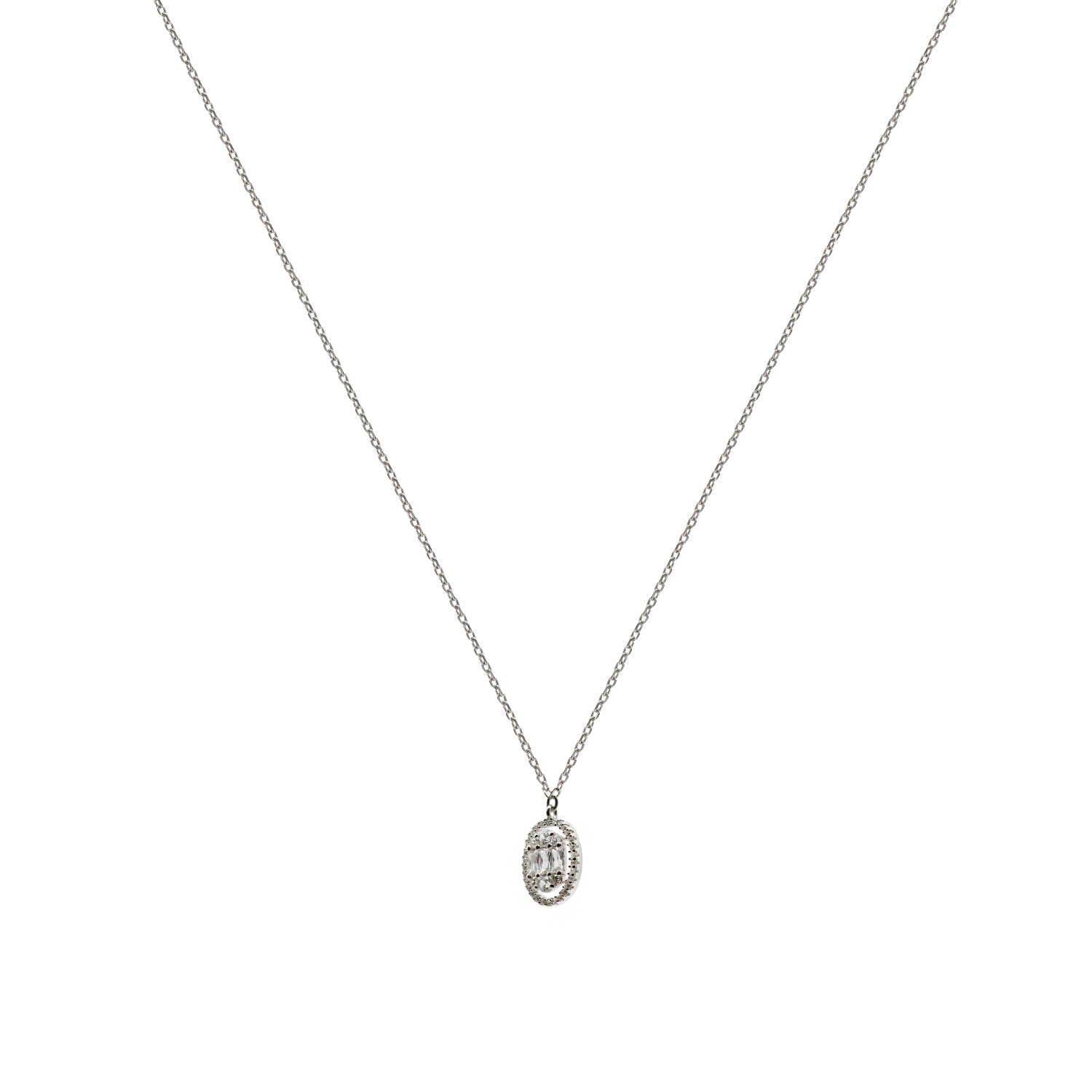 Collar pequeño de plata con circonita en forma ovalada-LINEARGENT