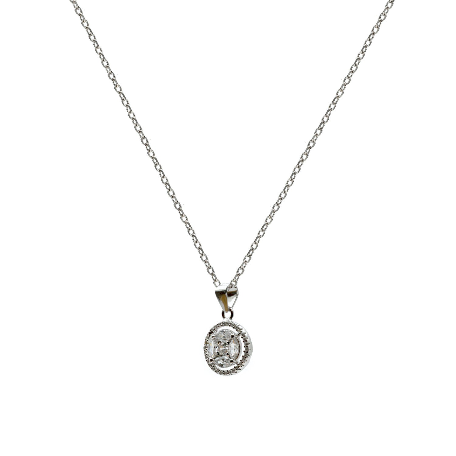 Collar pequeño de plata con circonita en forma redonda-LINEARGENT