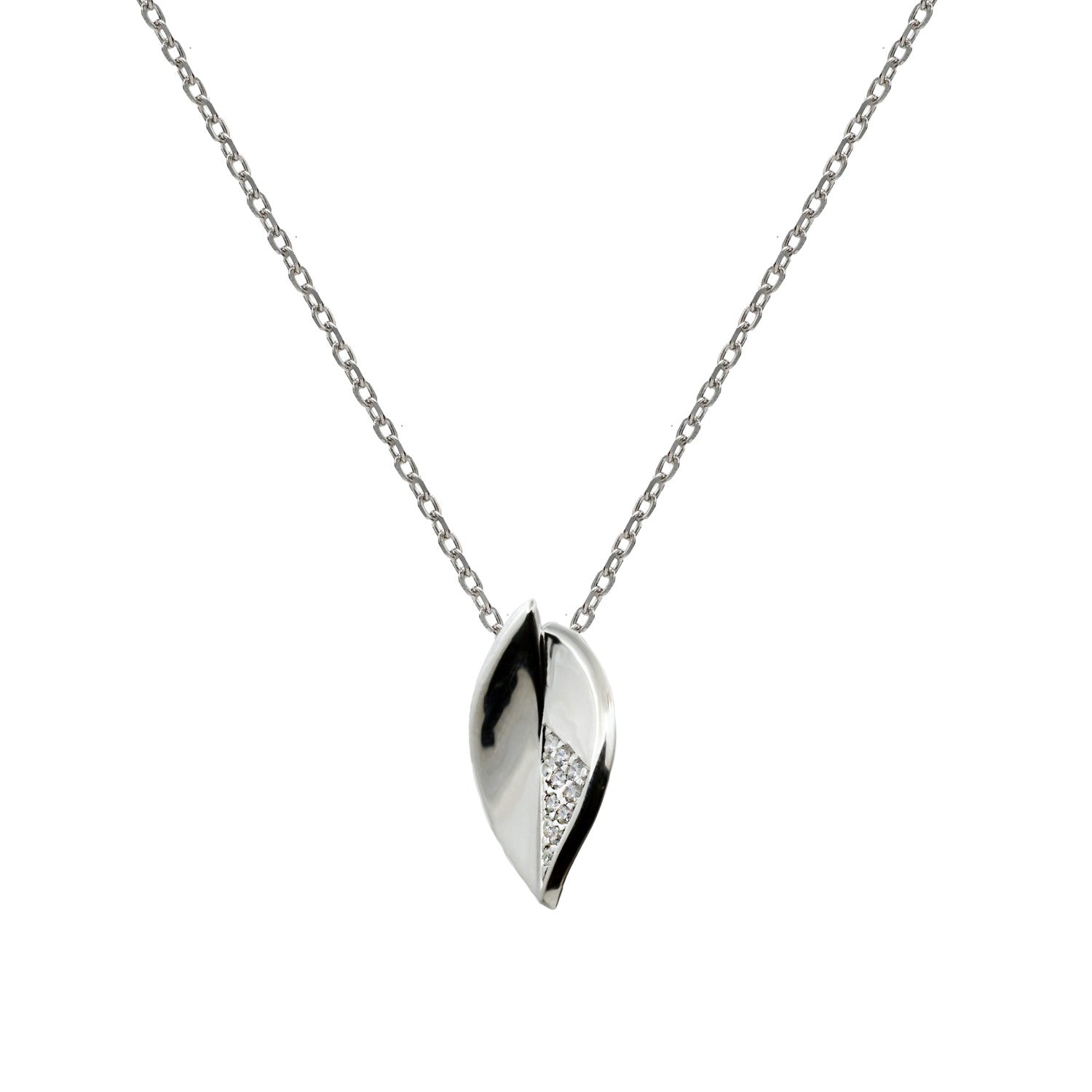 collier petit de argent avec zircons forme de feuille