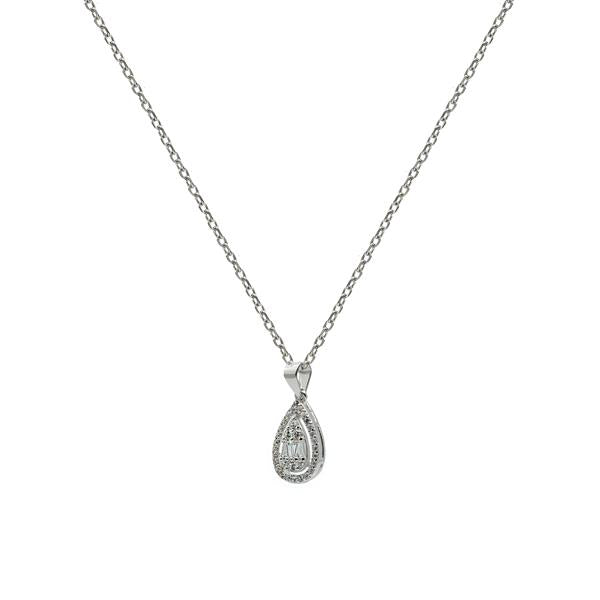 Collar pequeño de plata doble con circonita en forma gota-LINEARGENT