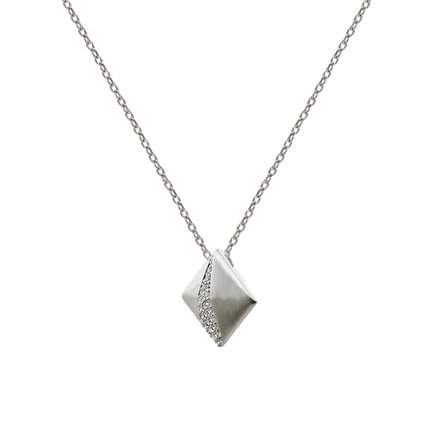 Collar pequeño de plata forma romboide con circonitas