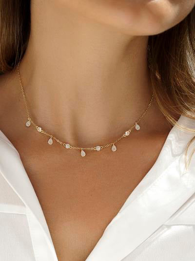 Collares con colgantes de plata con diseño de lágrimas de circonita dorado-LINEARGENT