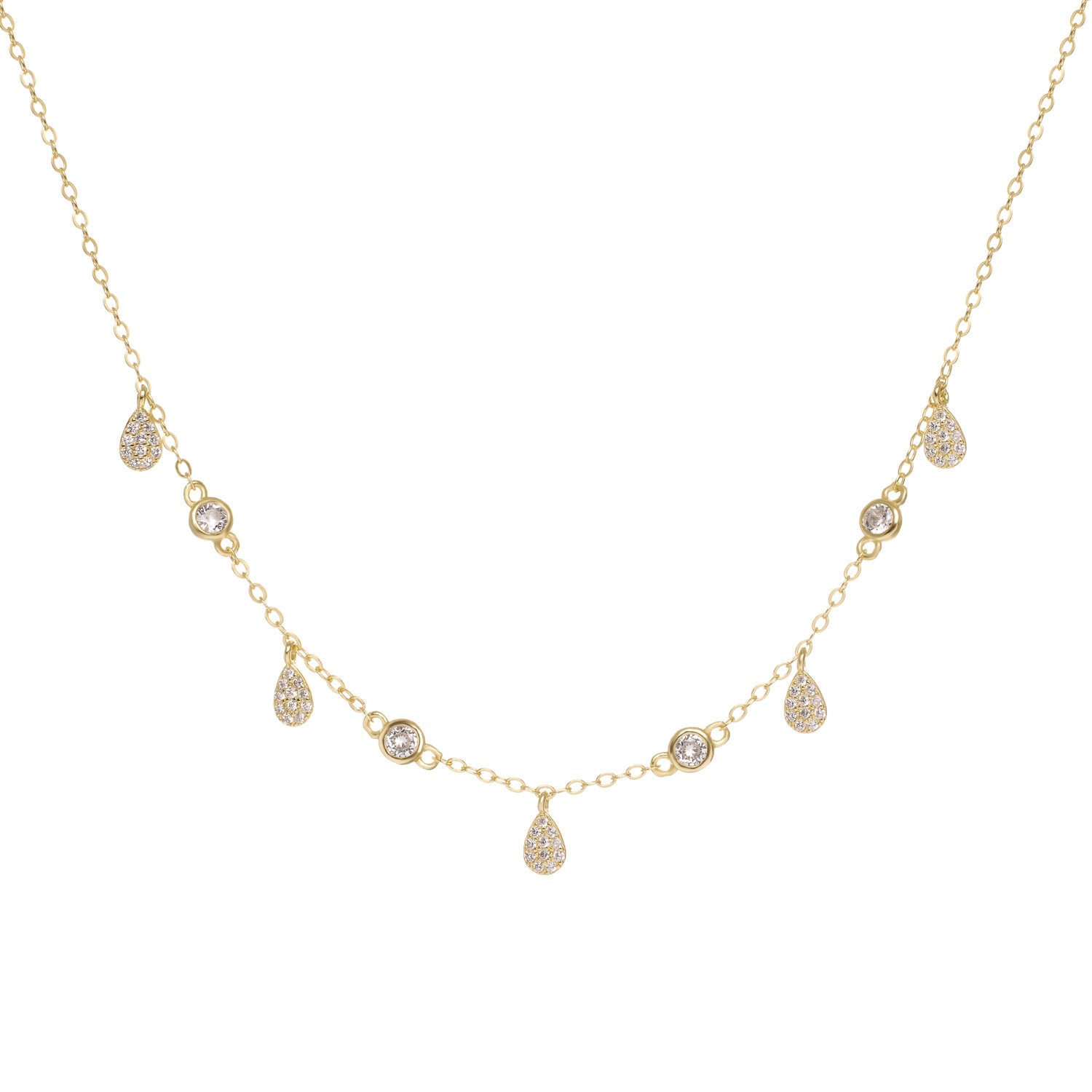 Collares con colgantes de plata con diseño de lágrimas de circonita dorado-LINEARGENT