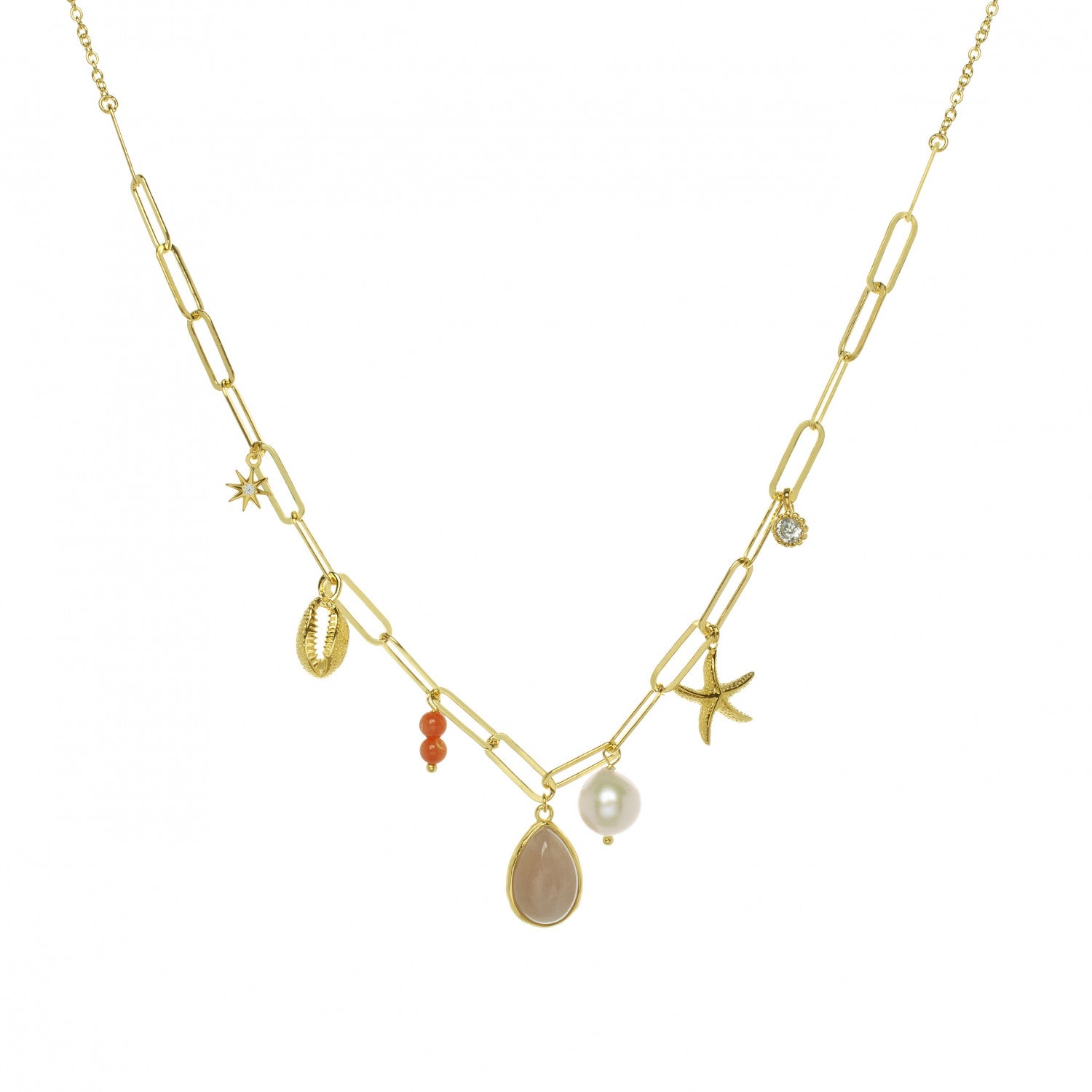 Collares con colgantes de plata con motivo marino rose quartz y coral-LINEARGENT