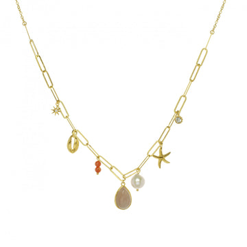 Collares con colgantes de plata con motivo marino rose quartz y coral