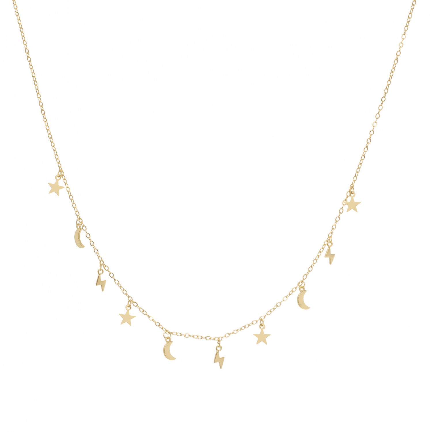 Collares con colgantes de plata diseño astral dorado de luna estrella rayo-LINEARGENT