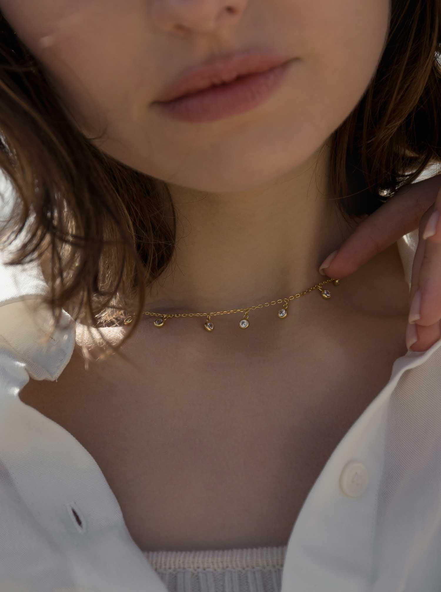 Collares con colgantes diseño de circonitas redondas-LINEARGENT