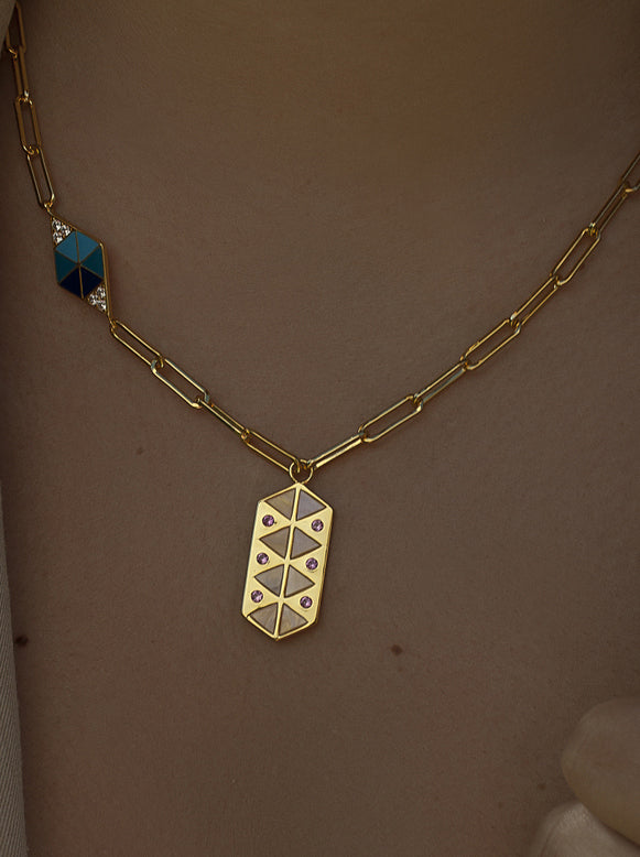 Collares con colgantes diseño paperclip con esmalte-LINEARGENT