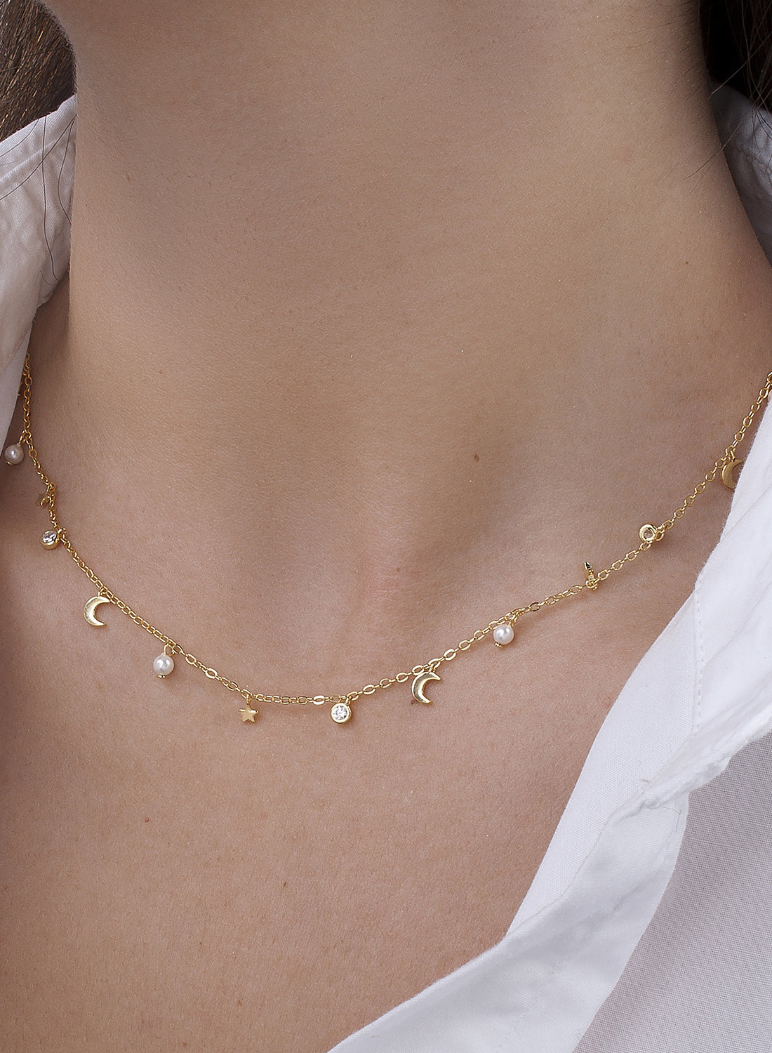 Collares con colgantes en plata baño en oro diseño variado-LINEARGENT