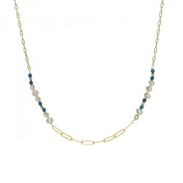 Collares con piedras de plata con perlas de agua dulce y lapislazuli