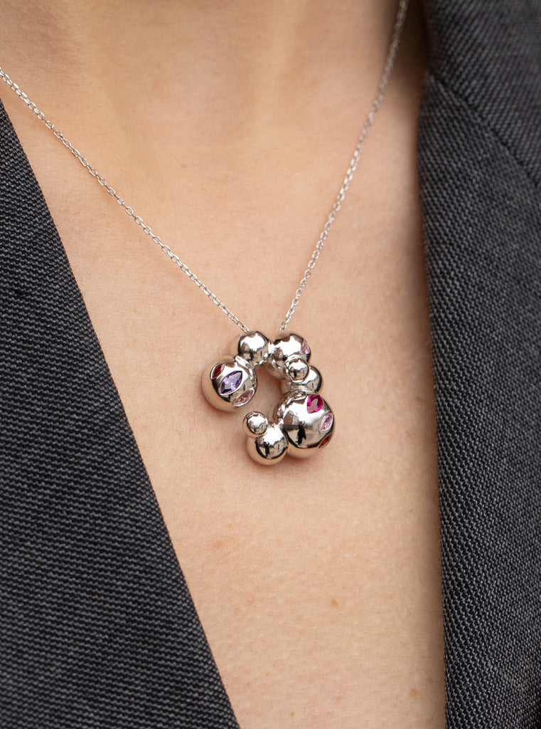 Collares con piedras diseño bubbles tono rosado-LINEARGENT