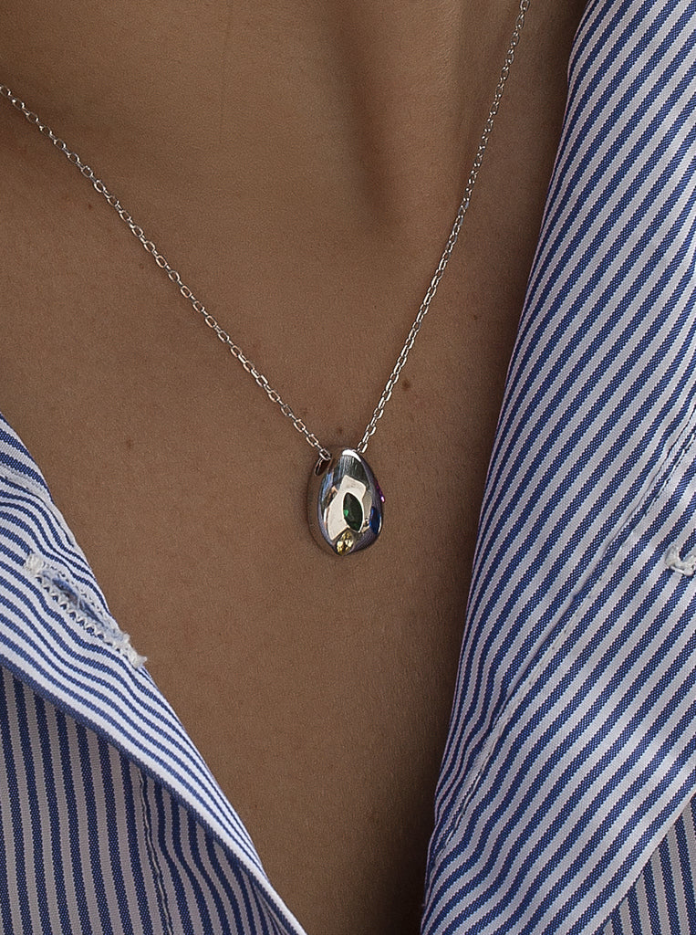 Collares con piedras diseño de gota en plata-LINEARGENT