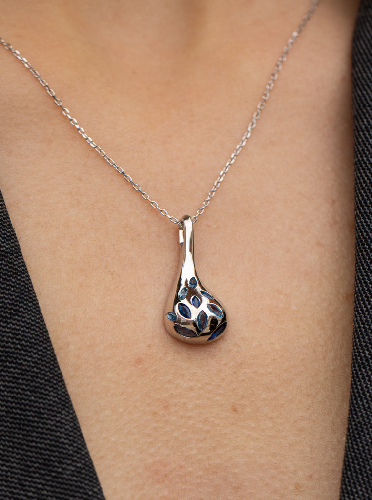 Collares con piedras diseño gota en tono azul-LINEARGENT