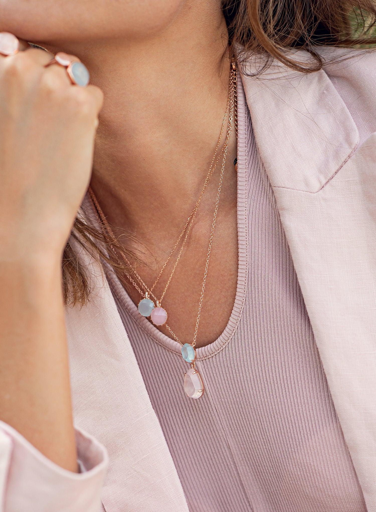 Collares con piedras en plata diseño doble tono pastel-LINEARGENT