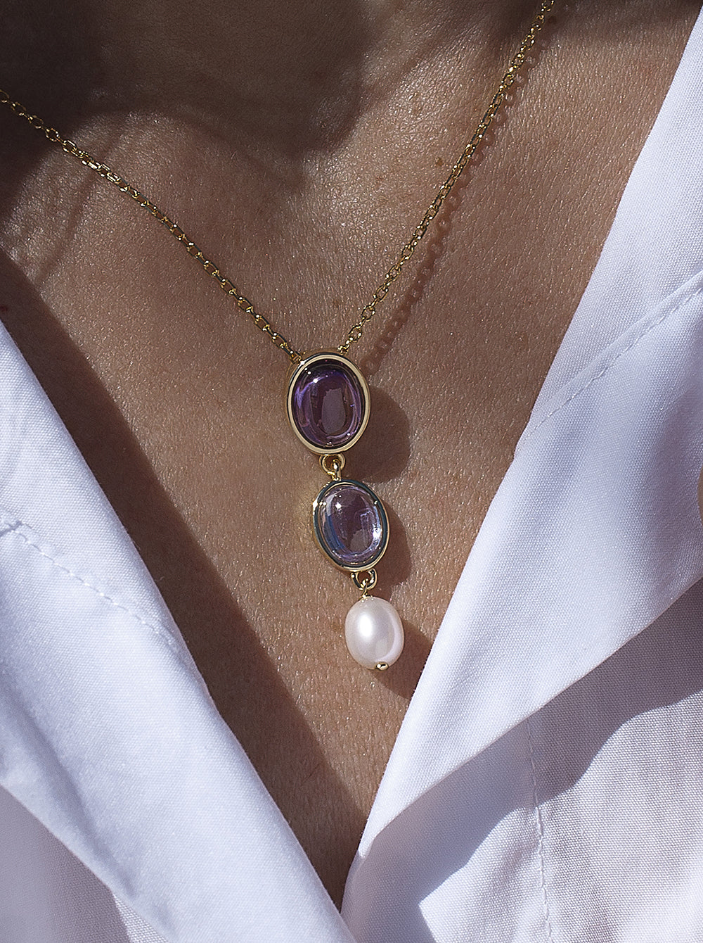 Collares con piedras en tono amatista y perla-LINEARGENT