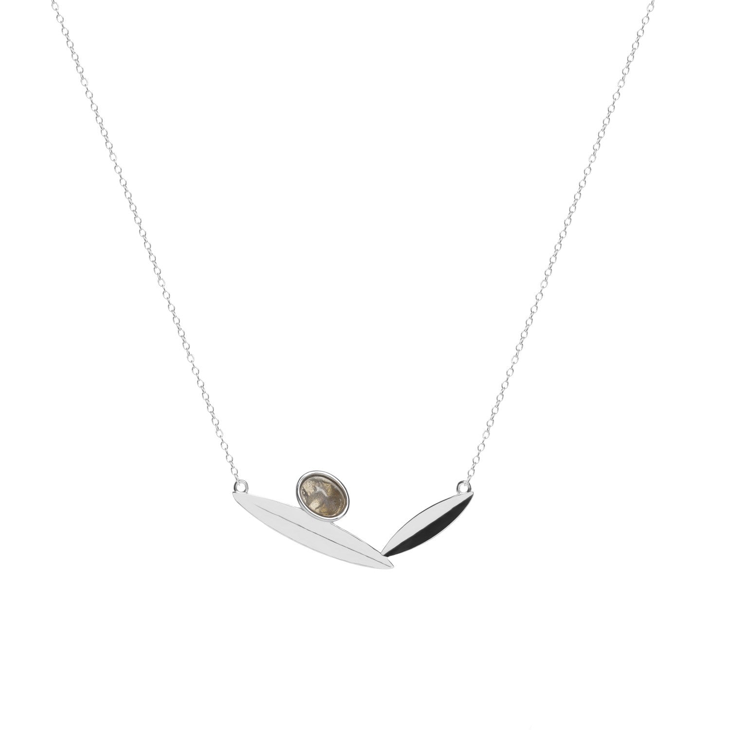 Collares con piedras labradorita en diseño de hojas-LINEARGENT