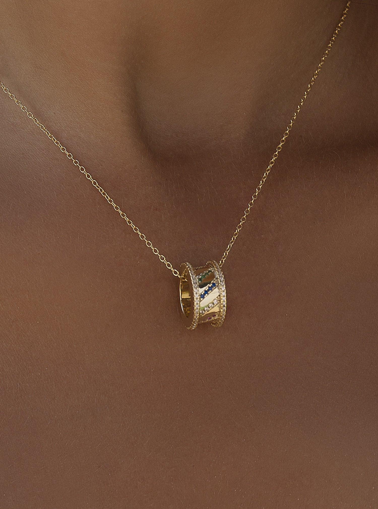 Collares con piedras multicolor de plata bañada en oro-LINEARGENT