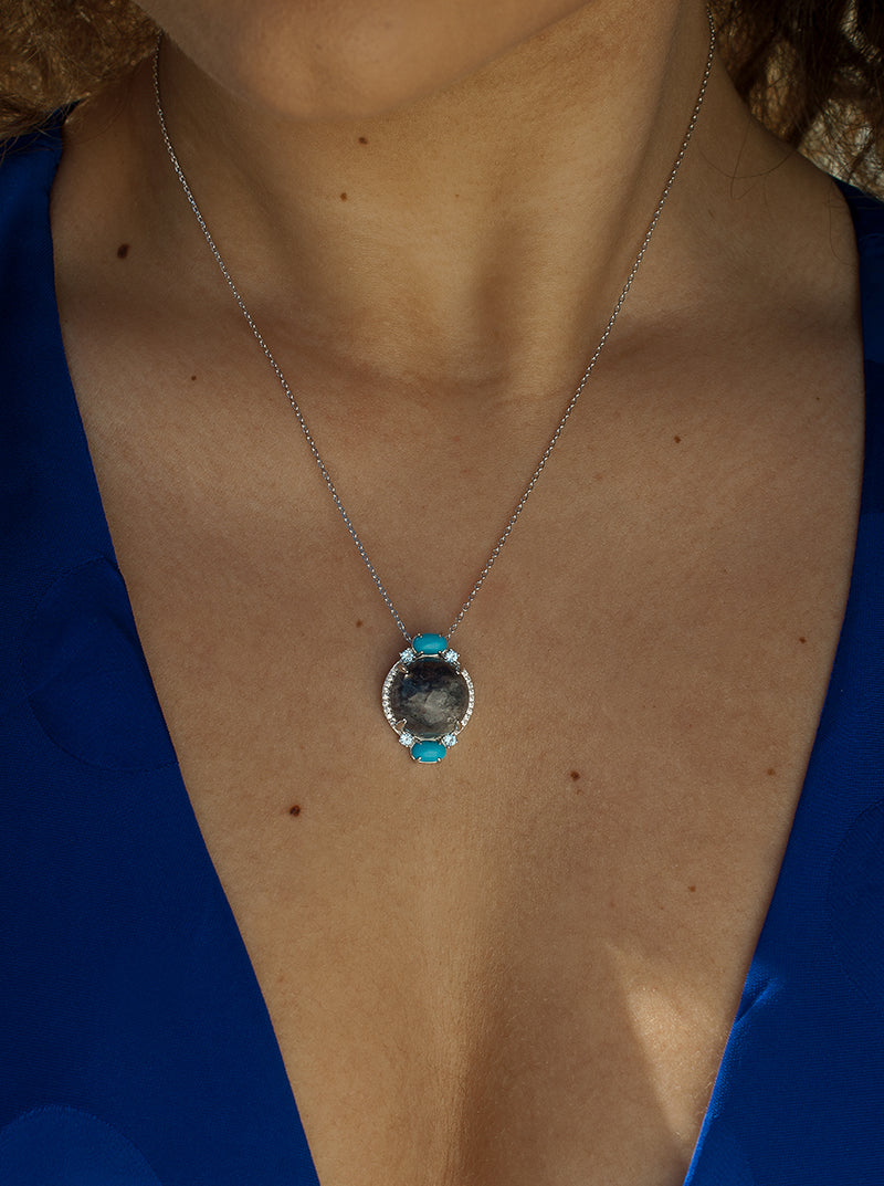 Collares con piedras naturales diseño circular con circonitas-LINEARGENT