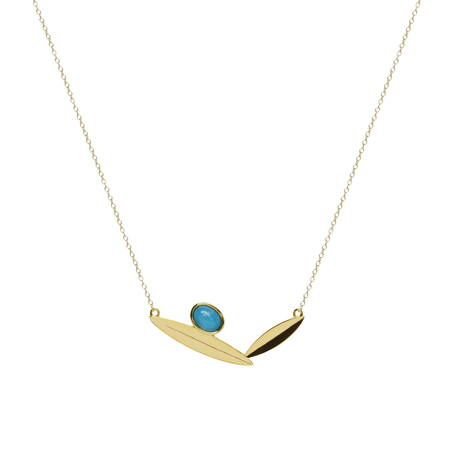 Collares con piedras tono turquesa con diseño de hojas-LINEARGENT