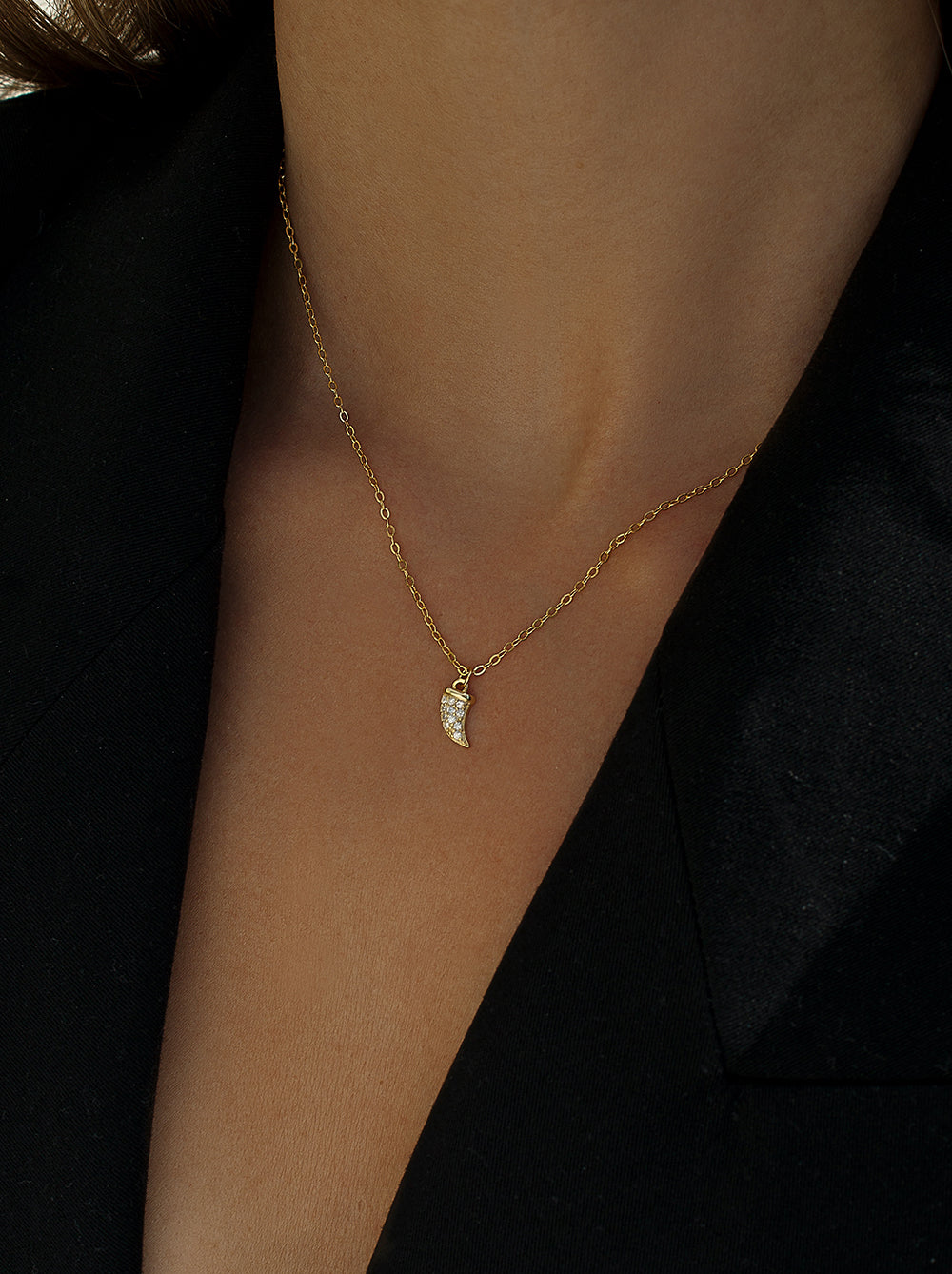 Collares cortos charm de cuerno con circonitas-LINEARGENT