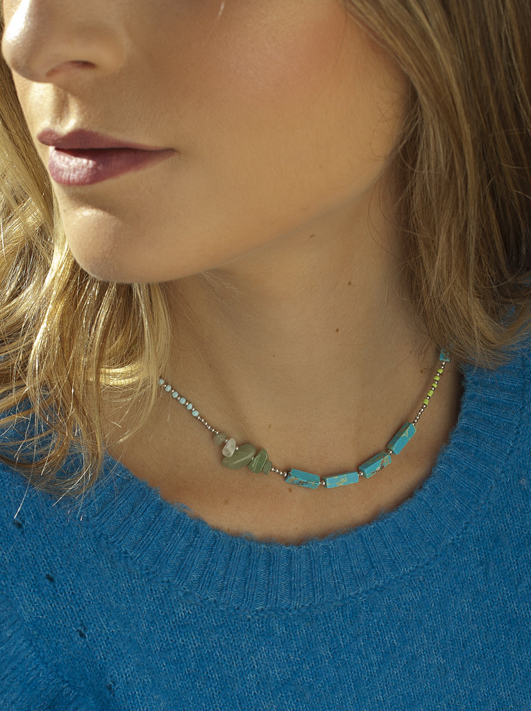 Collares cortos con piedras naturales diseño ágata blanca-LINEARGENT