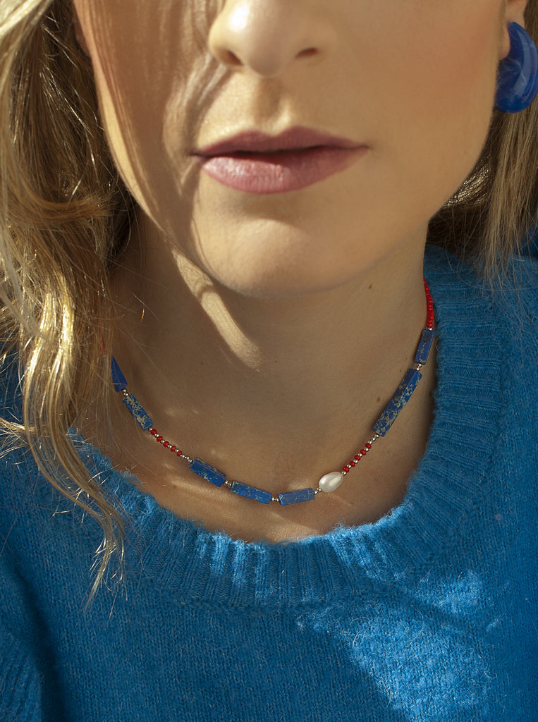 Collares cortos con piedras naturales diseño azurita-LINEARGENT