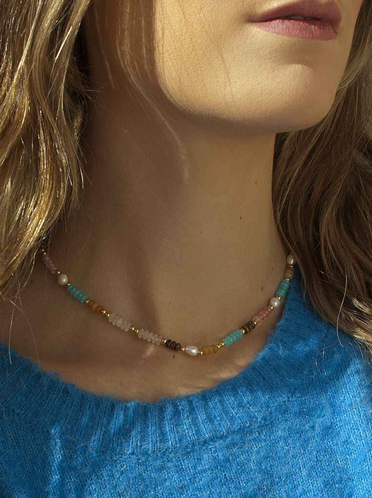 Collares cortos con piedras naturales diseño terracota-LINEARGENT