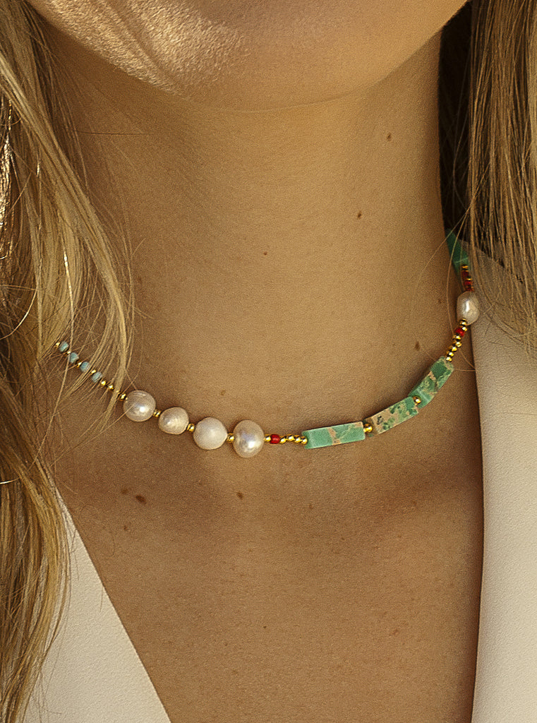 Collares cortos con piedras naturales diseño turquesa-LINEARGENT