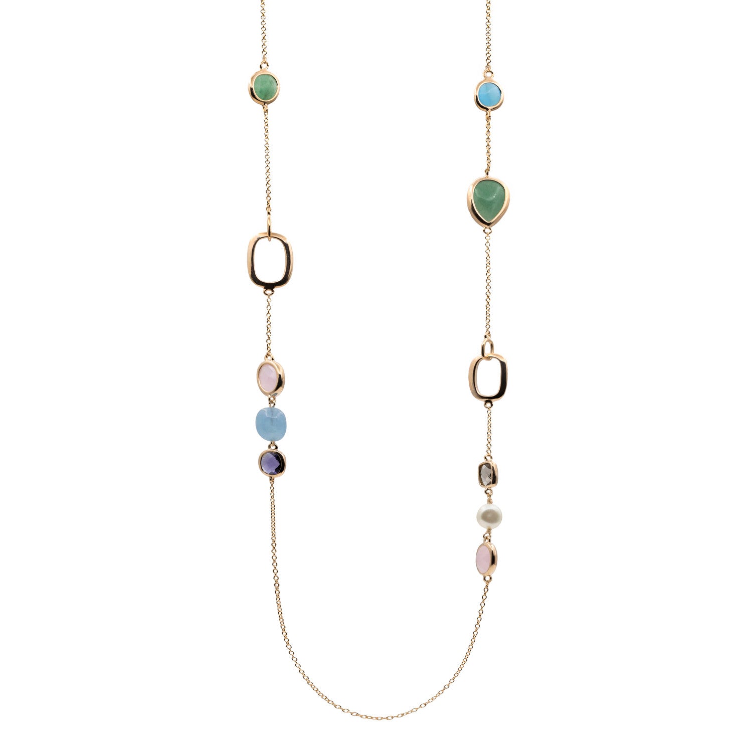 Collares largos con piedras de diseño tonos pastel-LINEARGENT