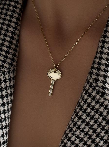 Collares plata originales baño dorado diseño llave redonda y corconitas-LINEARGENT