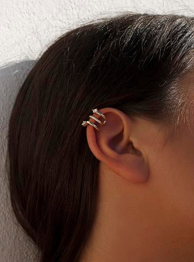 Ear cuff de plata diseño triple aro con circonita lateral-LINEARGENT