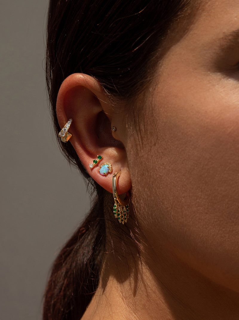 Ear cuff de plata doble diseño circonita plata lisa-LINEARGENT