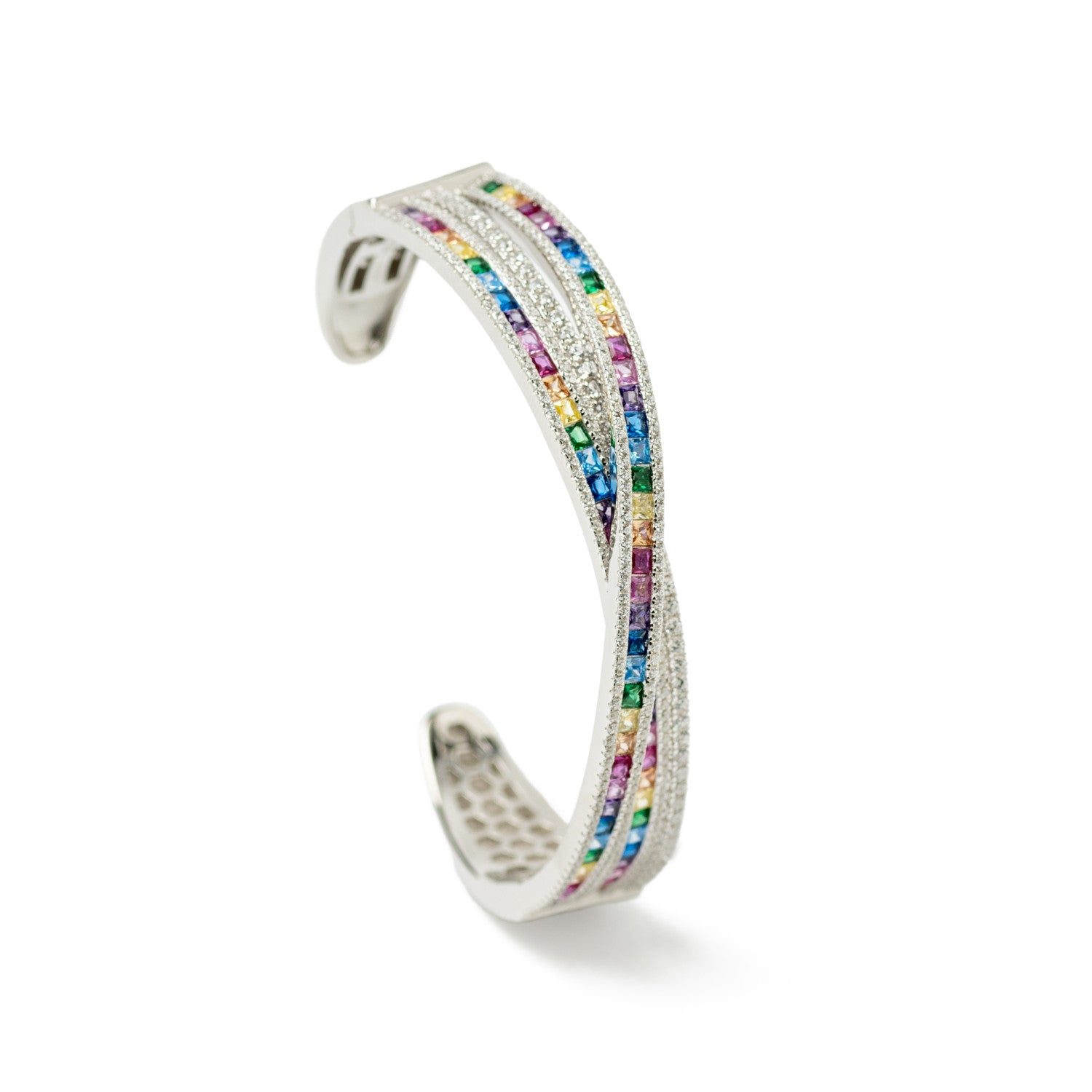 Esclava de plata diseño raíles cruzados multicolor-LINEARGENT