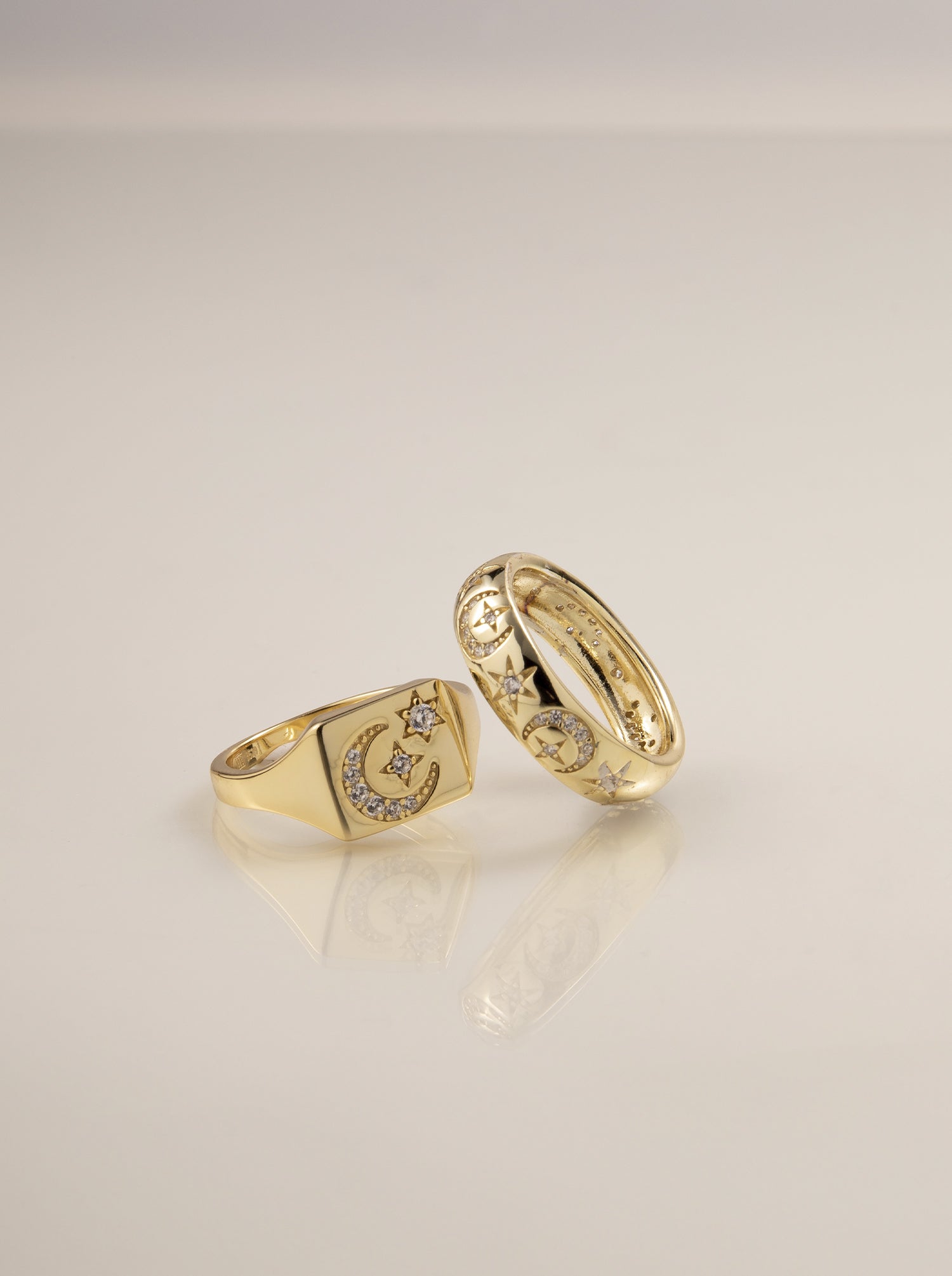 Bagues en zircon argenté avec motif lune et étoile