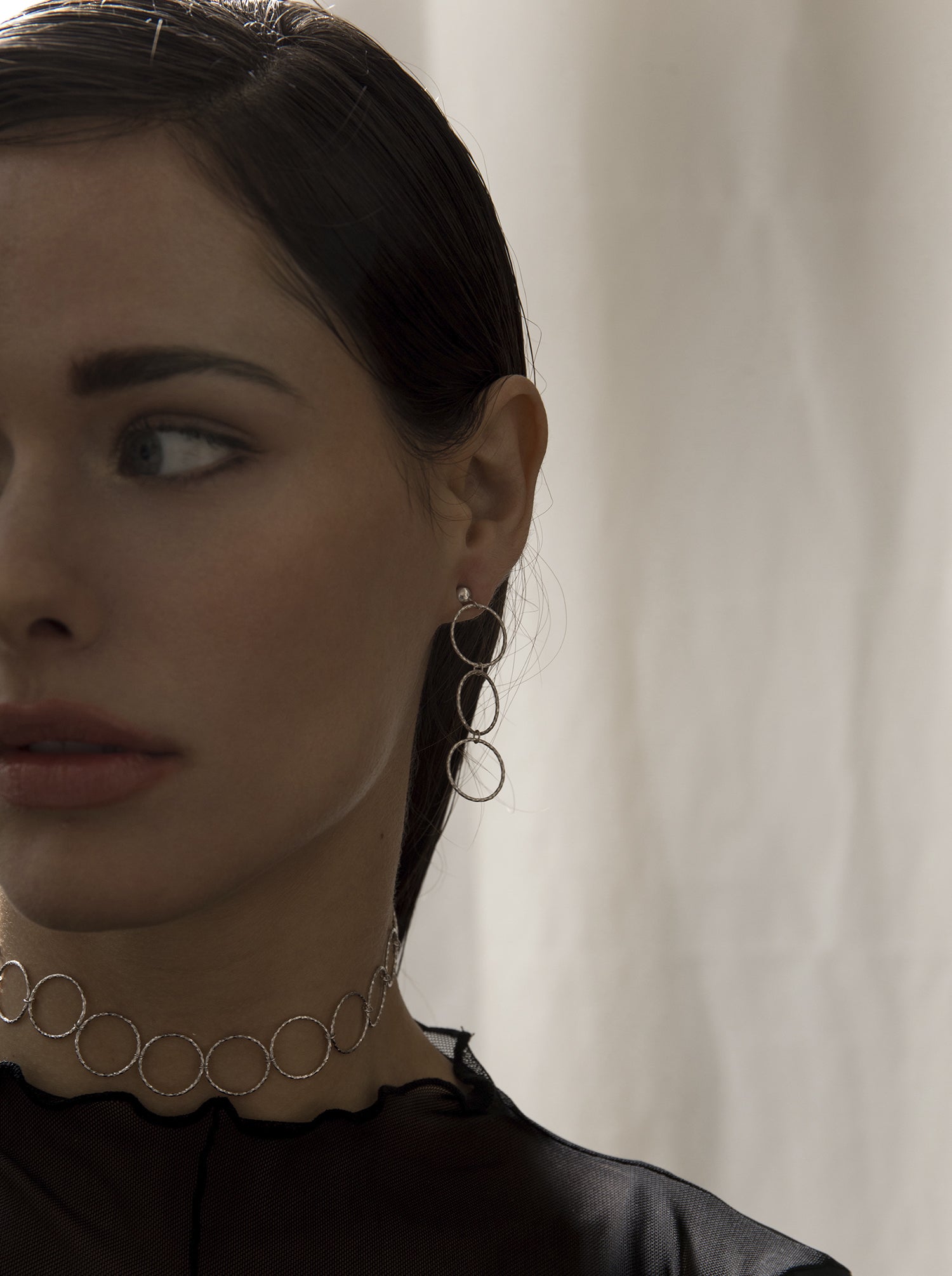Long silver hoop earrings boho design
