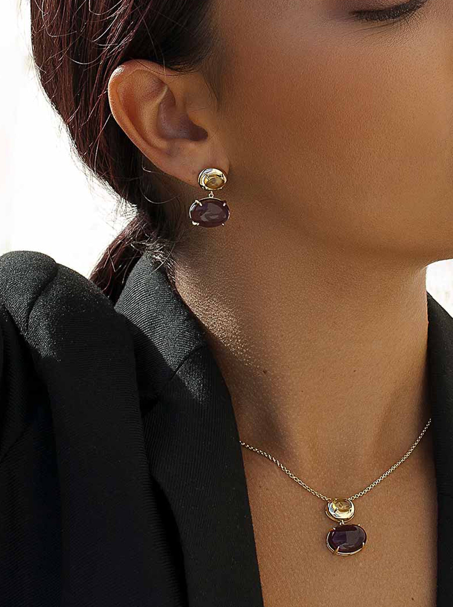 Colliers pendentifs en argent avec double zircon cubique, améthyste et andratite