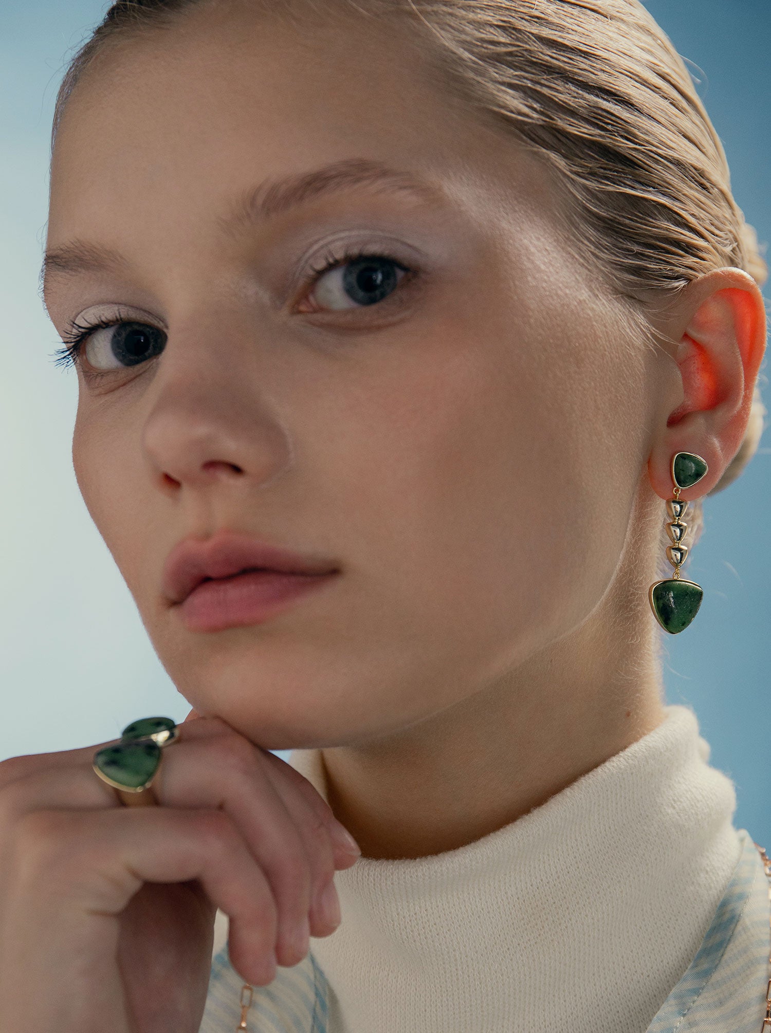 Earrings with labradolite stone in silver, irregular lengths