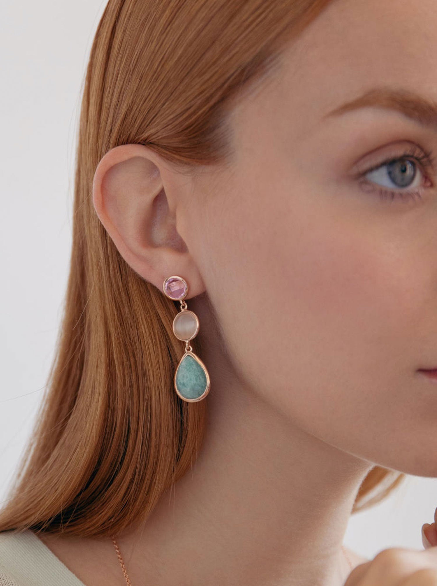 Long natural stone earrings, bit design