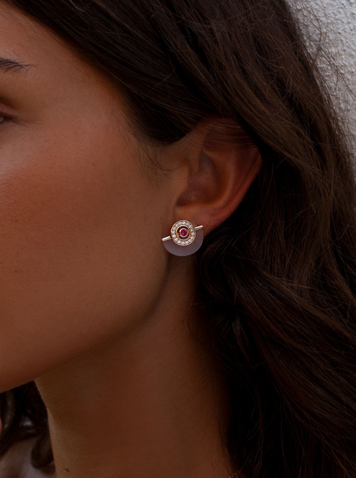 Rose gold-tone half moon earrings with cubic zirconia
