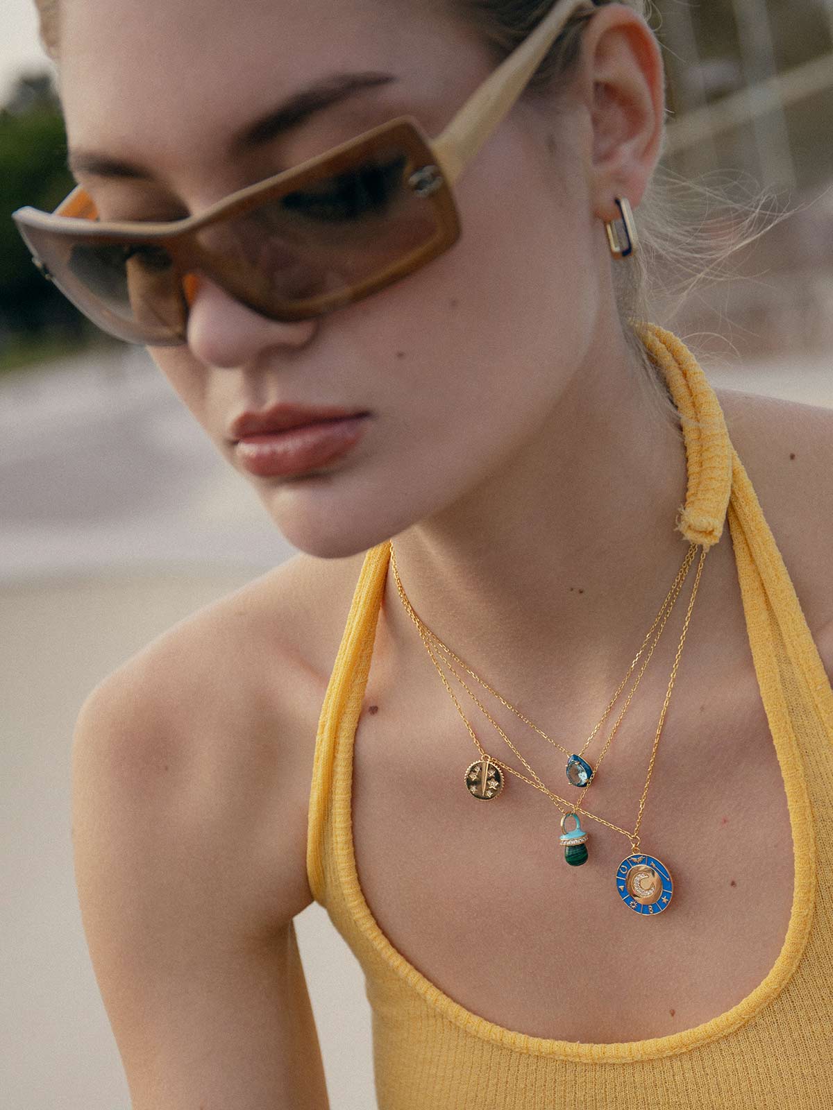 Silver necklace with gold plated medallion design and enamel