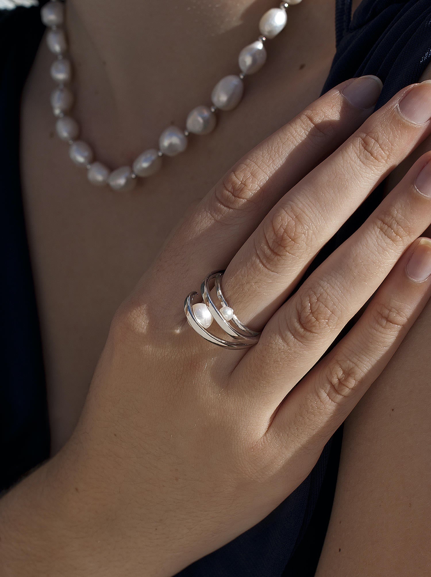 Rings with double pearl design