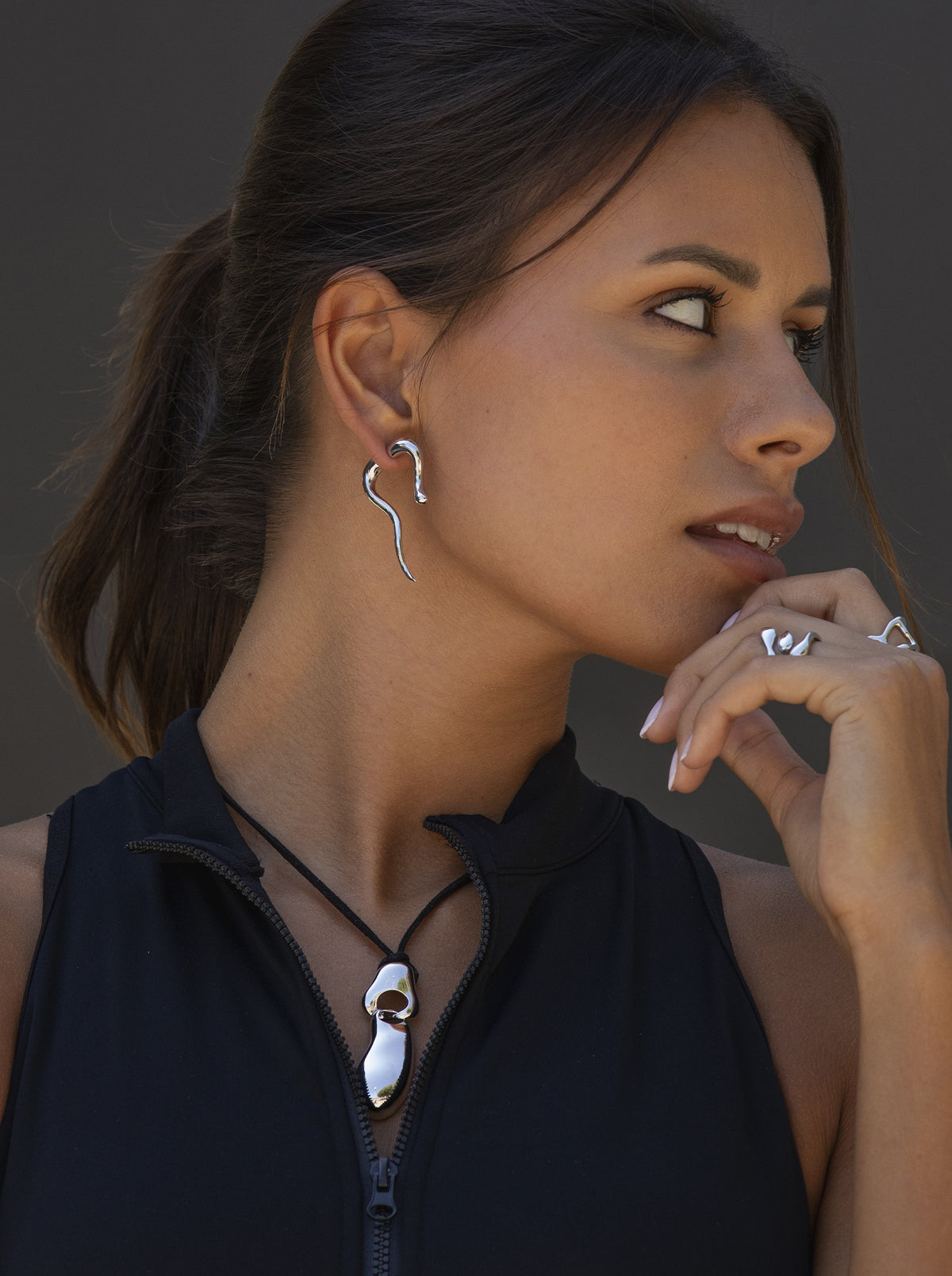 Organic sculptural silver earrings, contemporary artistic design