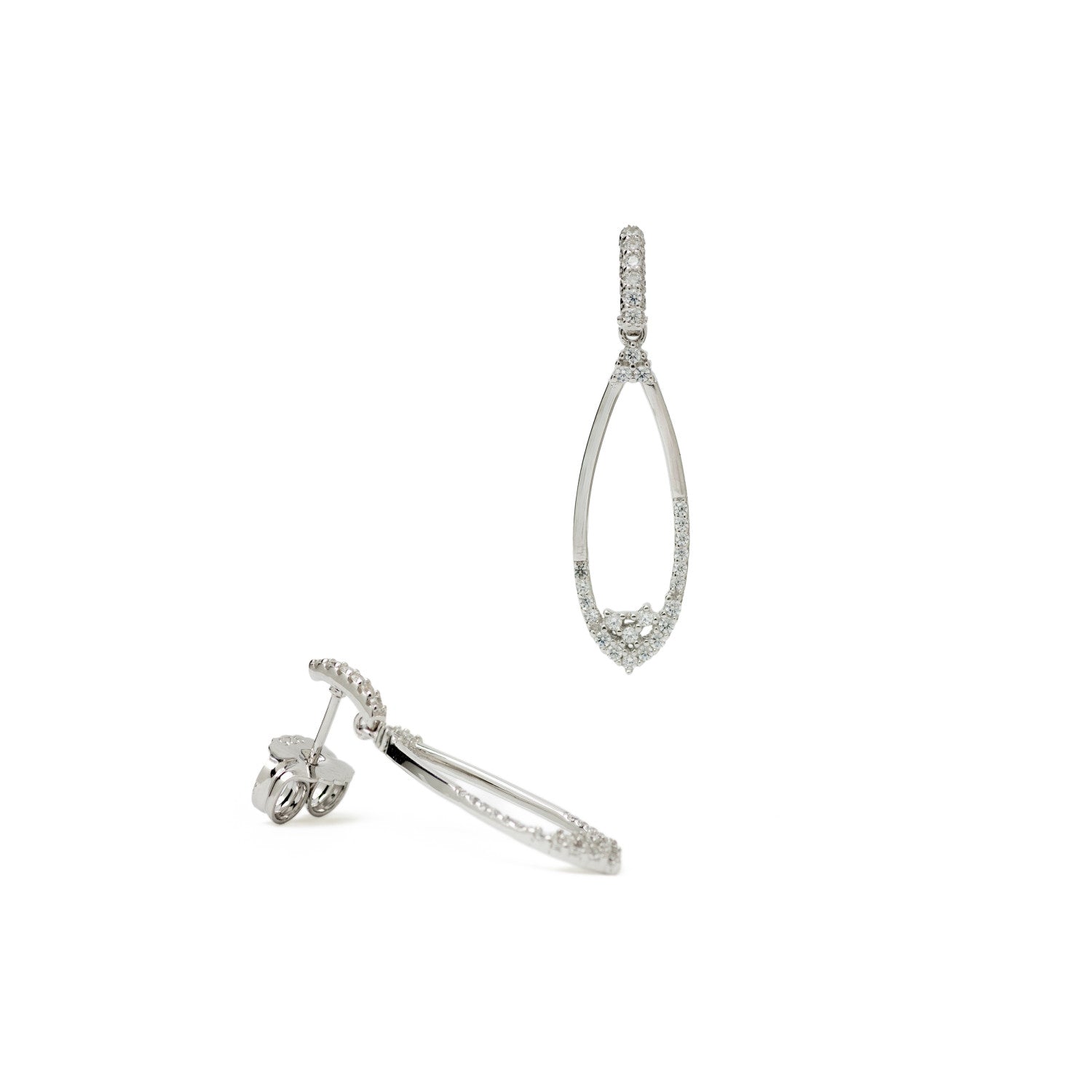 Pendiente largo con circonitas tipo floral-LINEARGENT