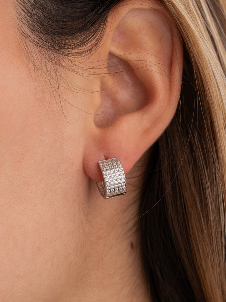 Pendientes aro anchos con circonitas engastadas-LINEARGENT