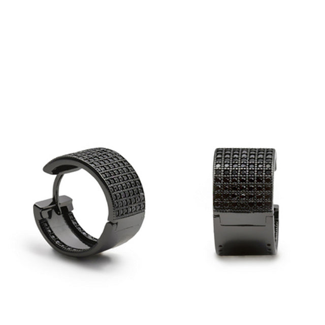 Pendientes aro anchos con circonitas negras engastadas-LINEARGENT