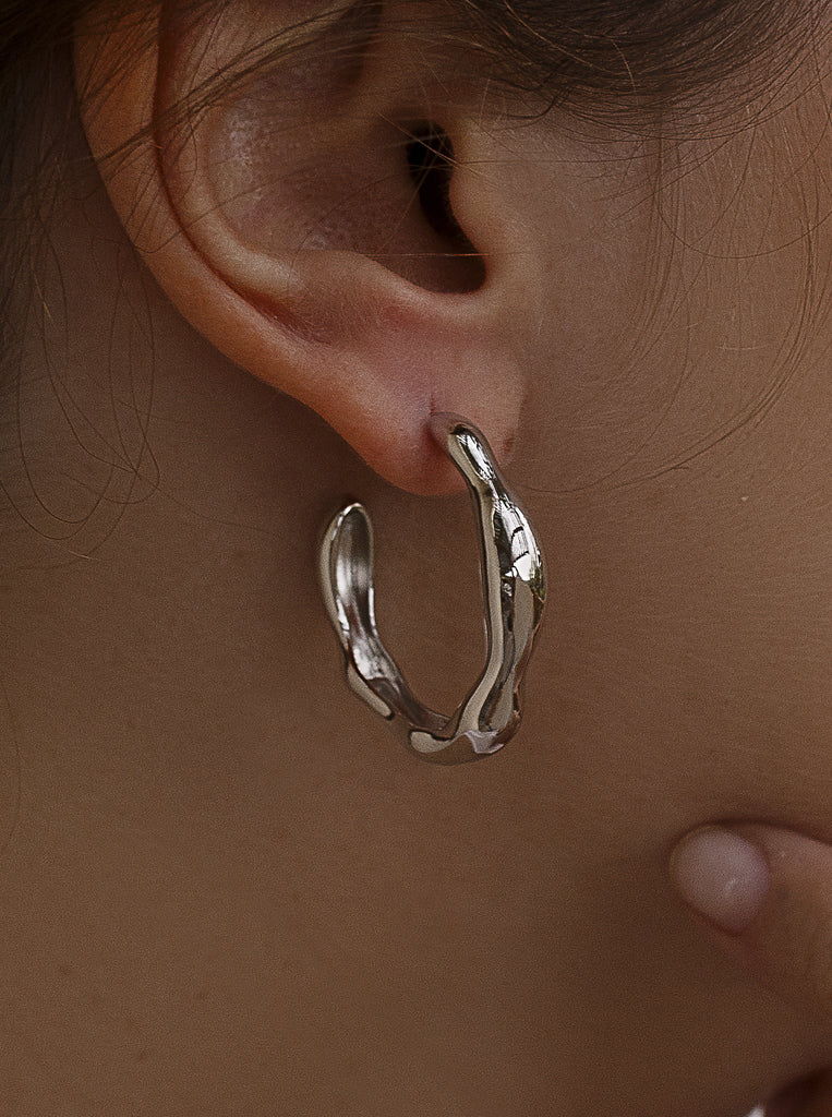 earrings hoop with design irregular style liquid