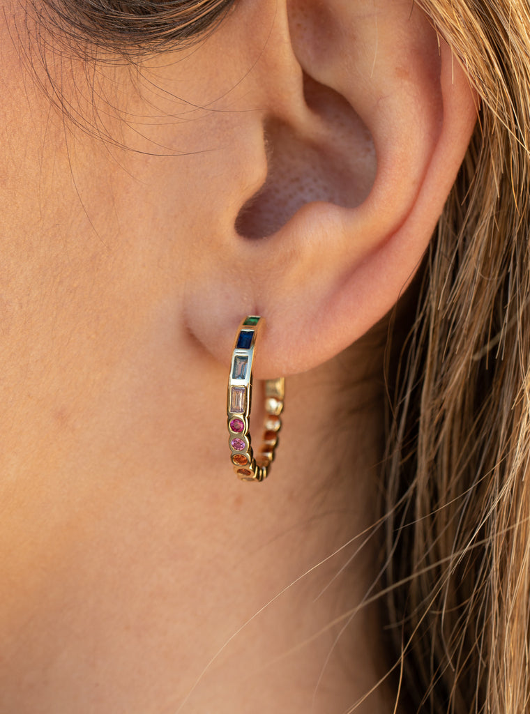 Pendientes aro con gemas multicolor diferentes tallas-LINEARGENT